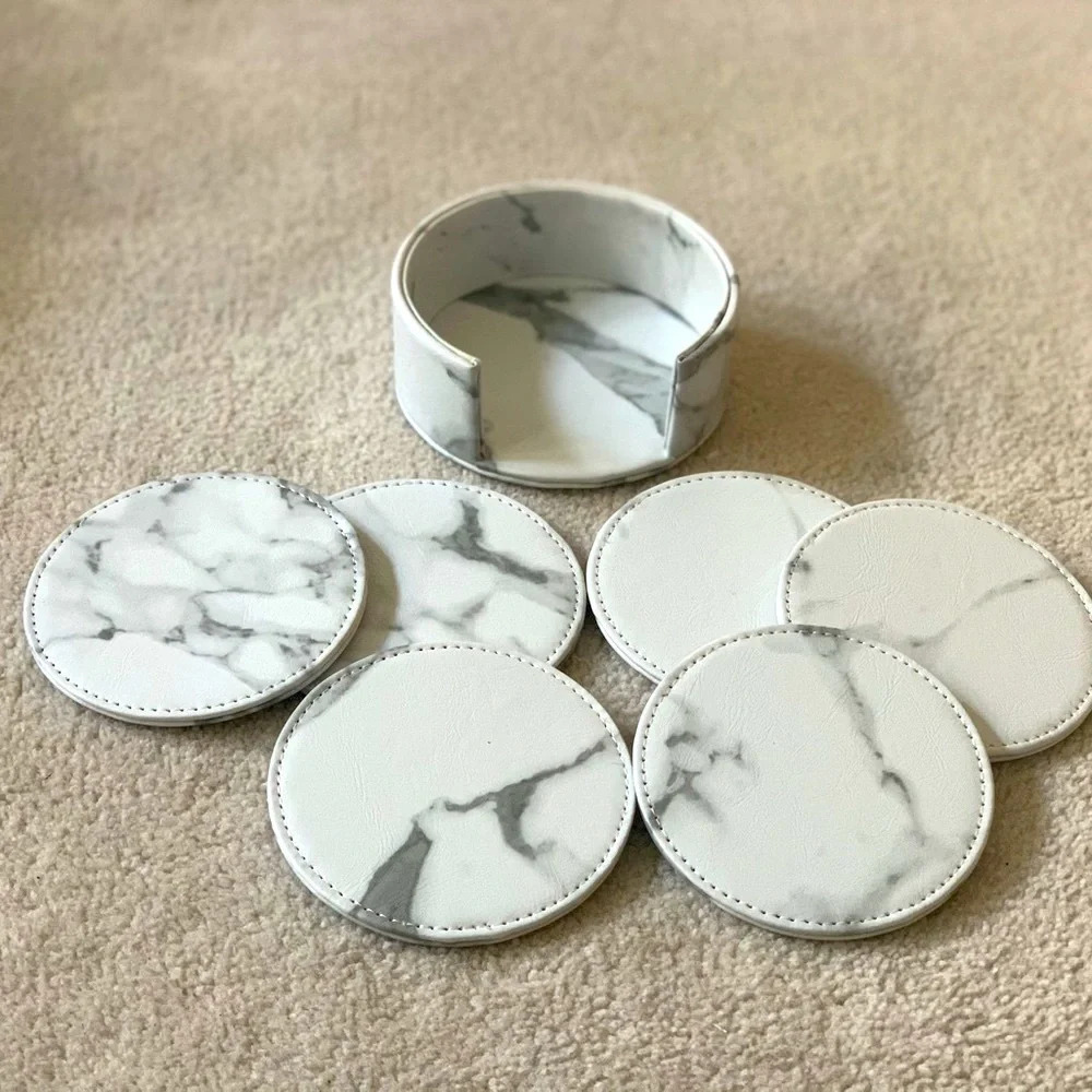 *🌟host PICK🌟* NEW 6 Pack PU Leather Marble style Coasters